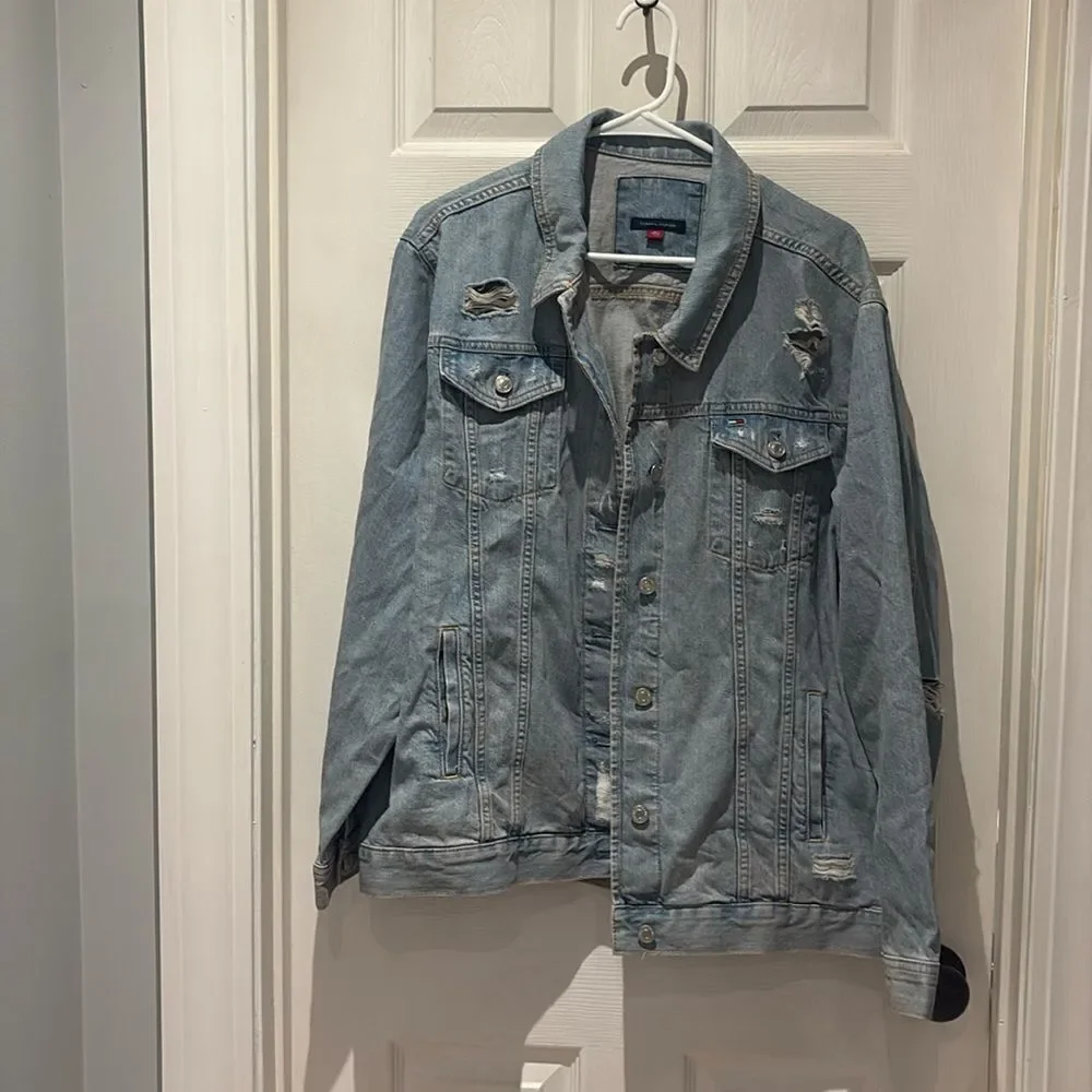 Tommy Hilfiger denim distressed collared jacket SZ Xlarge